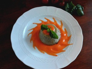 tortino di melanzane con maionese di pomodoro pachino IGP